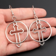 Punk Dark Hollow Round Cross Earring Jewellery Design Faith Gothic Aesthetic Dangle Earrings For Alternative Girl DIY Goth Gifts