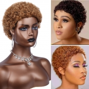 Real human hair African small curly women\\\\\\\'s foreign trade wool curly short wig festival headgear
