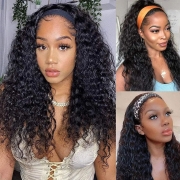 Headband wigs jerry curly wigs curly full real hair wig headgear