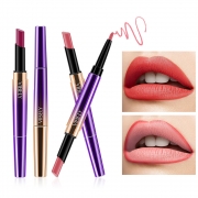 Semi-matte double headed lipstick lip liner with easy to color &non-stick cup