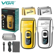 VGR Speed Rechargeable Beard Electric Shaver For Men Hair Razor Bald Head Fade Shaving Machine Finishing Tool With Extra Mesh