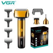 VGR 3 IN 1 Beard Shaver LED Display Eyebrows Trimmer Rechargeable Electric Shaver 0mm Shaving Machine for Men V-367 V-365