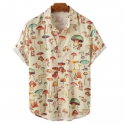 Summer Men\\\\\\\'s Hawaiian Shirt Lapel Short Sleeve Colorful Element Mushroom Pattern 3D Printing Button Trend Casual Shirt Tops 5XL