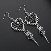 Gothic Heart Cross Bird Skull Earrings Jewellery Design Dark Art Goth Aesthetic Dangle Earrings For Alternative Girl Punk Gifts