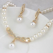 KUNIU Creative Gold Color Necklace 1Pair Earrings Wedding Bridal Pearl Rhinestone Jewelry Lady Female jewellery set for women