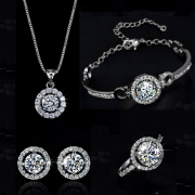 Top Quality Exquisite Crystal Women Wedding Necklace Earring bracelets Ring Jewelry Set silver plated Zircon jewellery for bride
