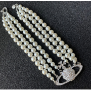 Empress Dowager Vivian\\\'s same fashion retro three-layer pearl full diamond big Saturn necklace necklace choker tide