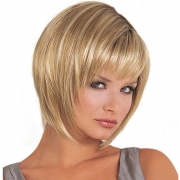 Perruque femmes euro - américaine Mode femmes cheveux courts blond clair sur le côté Split court Straight Fiber perruque Headset，Meches, perruque, greffes