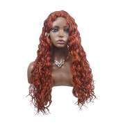 chimique à petit tube enroulé explosif, perruque européenne et américaine pour femmes, cheveux longs et bouclés orange avec raie au milieu meches perruque greffes