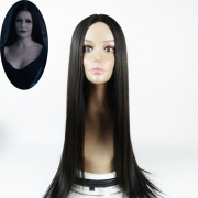 fibre synthétique noire avec raie au milieu pour femme, cheveux longs et lisses meches perruque greffes