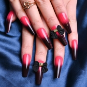 LF419 colle à ongles noeud style dégradé noir et rouge Ins style porte du vernis à ongles européen et américain patchs ongles