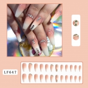 m081 diamant rose dégradé moyen T nail Art Wear Long Flame Love Nails Patch pour faux patchs ongles