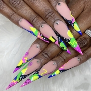M127 long pointu style français nail Art Wear Long Flame Love Nails Patch pour faux patchs ongles