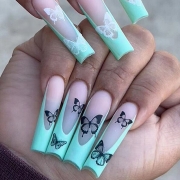BKS1542 Clous papillon diamant nail Art Wear Long Flame Love Nails Patch pour faux patchs ongles