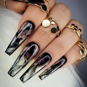 BKS1407 Encre de style chinois en fleurs nail Art Wear Long Flame Love Nails Patch pour faux patchs ongles
