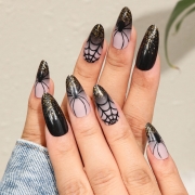 BKS1075 Armure d'Halloween en toile d'araignée sombre nail Art Ins Style Ongles portables Presse sur les patchs ongles