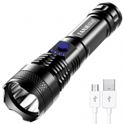 Explosif multifonctionnel ABS forte lumière lampe de poche à mise au point fixe LED extérieur USB charge ménage portable 18650 petite lampe de poche Lampe de poche Éclairage