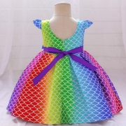 Nouvelle robe de cadeau pour les petites et moyennes filles fish scale Seven Color pompon Girls Princess dress birthday banquet dress Robes Vêtements pour enfants
