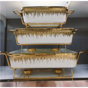 Vaisselle en céramique plaquée or ligne bordée d\'or de mariage de luxe usine assiette et bol en marbre ensemble de dîner en porcelaine YOMI