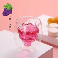 Tasse en verre de raisin, tasse à café à double couche en verre isolé créatif tasse à thé à haute teneur en borosilicate ménage mignon tasse à eau en verre de raisin transparent