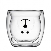 Tasse en verre de dessin animé, tasse à café à double couche en verre isolé créatif tasse à thé à haute teneur en borosilicate ménage mignon tasse à eau en verre de dessin animé transparent