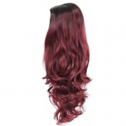 Perruque femme dégradé cheveuxcomplet meches perruque greffes longs bouclés noir dégradé vin rouge moelleux grande vague fibre chimique couvre-chef
