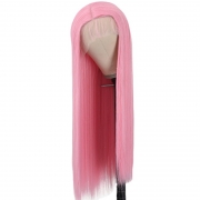 femme Meches perruque rose clair longue perruque droite couvre-tête complet perruque tissée populaire couvre-tête en fibres chimiques pour greffes