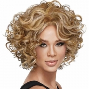 Perruque femmes boucles courtes euramerican mode bouffant explosion Head Golden Curl femme，Meches,  perruque, greffes